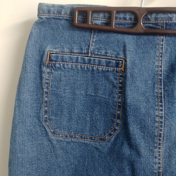 Cherokee 98% cotton denim blue jean skirt tie waist front slit pockets 10 - Picture 4 of 12